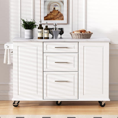 50.7" Kitchen Island with Drop Leaf Storage for Trash Can White