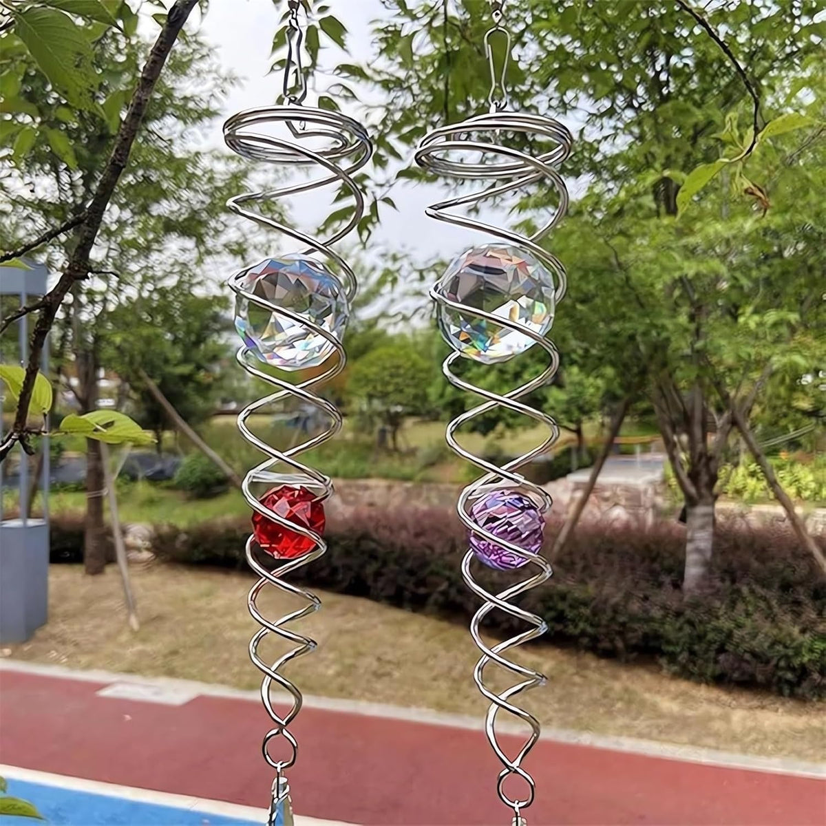 Decorative Spiral - 2024 New Gazing Ball Spiral Tail Wind Spinner Stabilizer, Spinfinity Designs Hanging Kinetic Wind Spinners Decorative Spiral Crystal Sun Catchers Rainbow Maker (Red, 9in)