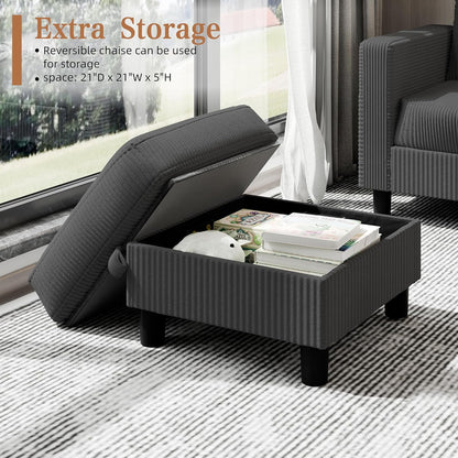 Shintenchi 76" Modern Upholstered Sectional Sofa Couch,L-Shaped Convertible Sofa with Storage Ottoman,Comfy Couches with Side Storage Pockets for Living Room,Dark Gray Corduroy Fabric