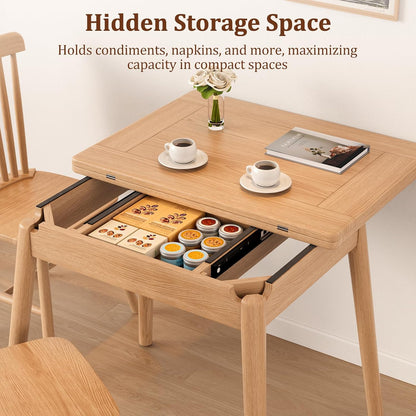 Solid Wood Small Dining Table, 23.6"L-47.2"L Expandable Kitchen Table for 2-6, Designed for Small Spaces, Easy Assembly, Suitable for Kitchen, Dining Room, Living Room, Apartment (Natural)