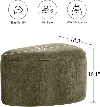 ONEVOG Storage Ottoman with Removable Lid, Modern Multifunctional Chenille Upholstered Footrest Stool for Couch, Modern Stool for Living Room, Bedroom, Dorm, Vanity, Green