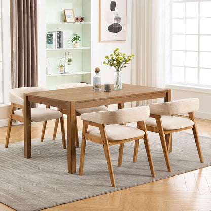 BESTANO Dining Chairs Set of 6, Modern Farmhouse Beige Linen Upholstered Kitchen Chairs with Arms, Solid Wood Legs, Elegant Padded Side Chairs for Home Dining Room