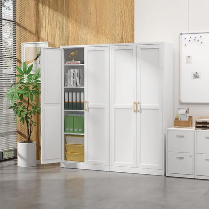 Steeloong 71"Metal Pantry Storage Cabinet with Doors & 4 Adjustable Shelves | Kitchen Pantry Cabinet,White Kitchen Cabinet with 2 Gold Handles,Tall Cabinet for Livingroom,Pantry, Bathroom,Kitchen