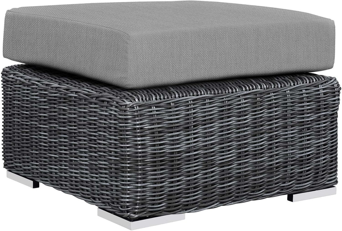 Modway Summon Wicker Rattan Outdoor Patio Sunbrella Square Ottoman in Canvas Gray