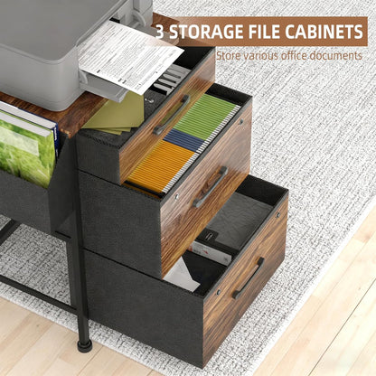 FAHKNS 3 Drawer Vertical Filing Cabinet with Charging Station, 3 Drawer File Cabinet with 4-Tier Shelves & Storage Bags, Printer Stand for Home Office, Suitable for Letterhead/Legal Documents/A4