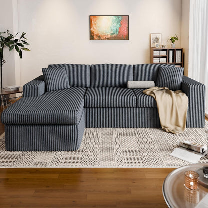 Vongrasig 105" Couches for Living Room,Sectional Couches Modular Sofa with L-Shaped Chaise, Memory Foam Comfy Cloud Couch with Plush Corduroy Fabric, No Assembly Required, (Dark Grey)