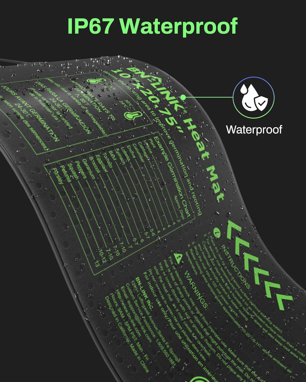 BN-LINK Durable Seedling Heat Mat for Seed Starting 10" x 20.75", Waterproof Warming Mat Plant Heating Pad for Seed Germination, Indoor Growing, Hydroponic, Greenhouse, ETL Listed