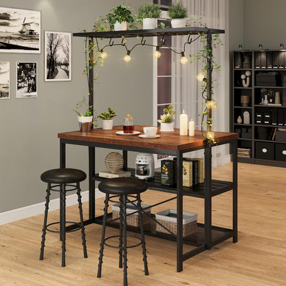 TrailBlaze 42'' Kitchen Island with Storage– 3-Tier Bakers Rack, Wooden Top, Sturdy Metal Frame, 5 Hooks, Space-Saving Design for Small Kitchens, Coffee Bar or Dining Room –No Stools