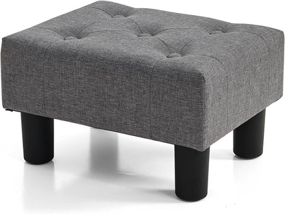 BRIAN & DANY Small Foot Stool, Linen Foot Stools with Legs, Stable Small Footstool for Living Room, Gray