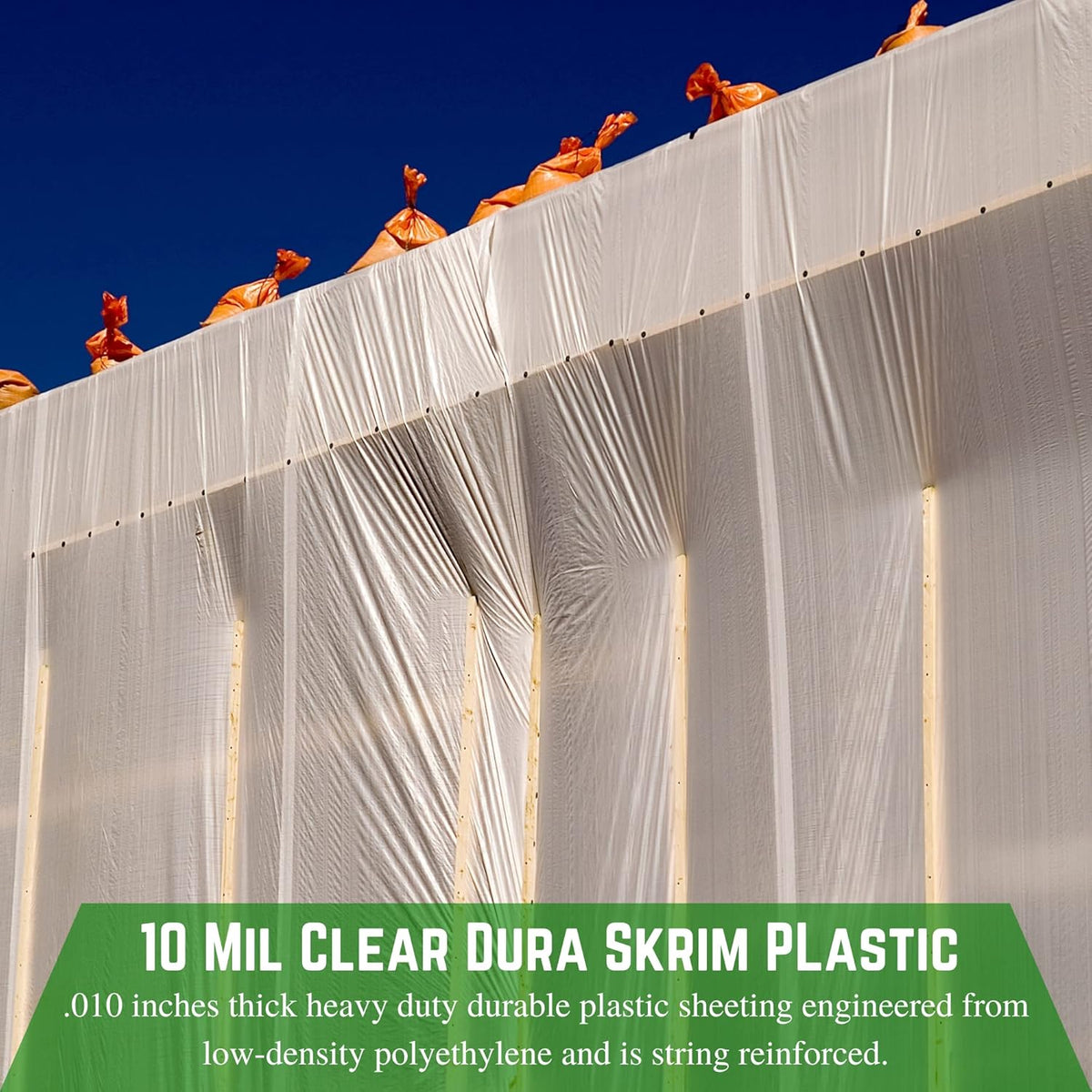 Farm Plastic Supply - Dura Skrim String Reinforced Clear Plastic Sheeting - 10 Mil - (32' x 15') - UV-Rated Extra Heavy Duty Poly Film Tear Resistant, Vapor Barrier Polyethylene Roll for Construction