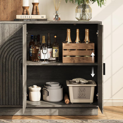 Fluted Sideboard Buffet Cabinet with Storage - 57" Credenza Coffee Bar Cabinet with 4 Doors, Accent Kitchen Storage Cabinets with Adjustable Shelves for Living & Kitchen, Entryway, Modern