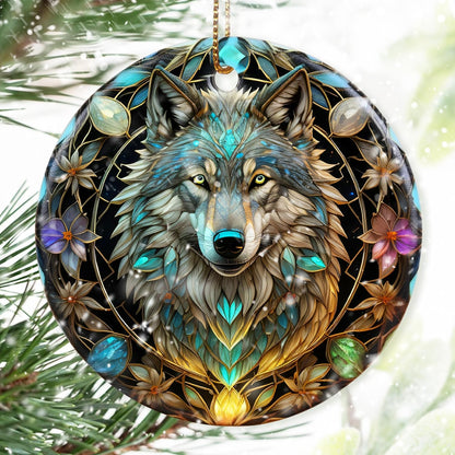 Colorful Ceramic Wolf Christmas Ornament, Wolf Ornaments for Christmas Tree, Holiday Decorations, Christmas Decor, Wolf Lovers, Wolf Gifts, Christmas Ornament Gift Ideas