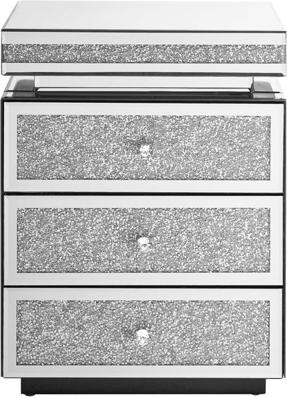 SSLine 3-Drawer Mirrored End Table,Mirrored Nightstand End Tables Bedside Table,Silver Finished Mirror Accent Side Table for Bedroom, Living Room, Entryway,Hallway