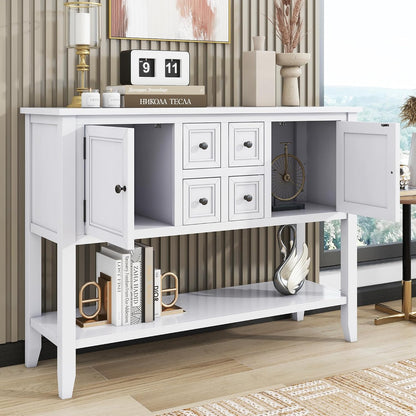 P PURLOVE Console Table Buffet Sideboard Sofa Table with Drawers Cabinets and Bottom Shelf (White)