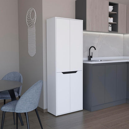 Modern Storage Cabinet Kitchen Pantry Four Doors Five Interior Shelves White Black Accent Kitchen Organizer