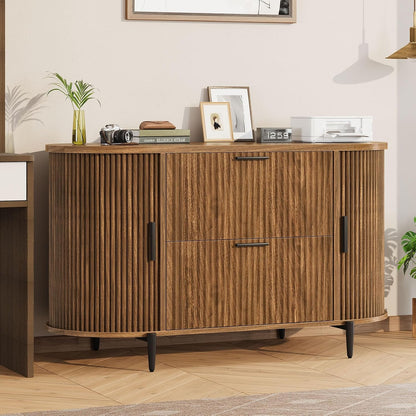 SEDETA Fluted 2 Drawer File Cabinet with 2 Sliding Door for Home Office | 39.4" Filing Cabinet for Home Office,fit Legal/Letter/A4 Siz,Modern File Cabinet with 2 Drawers,Printer Stand,Brown