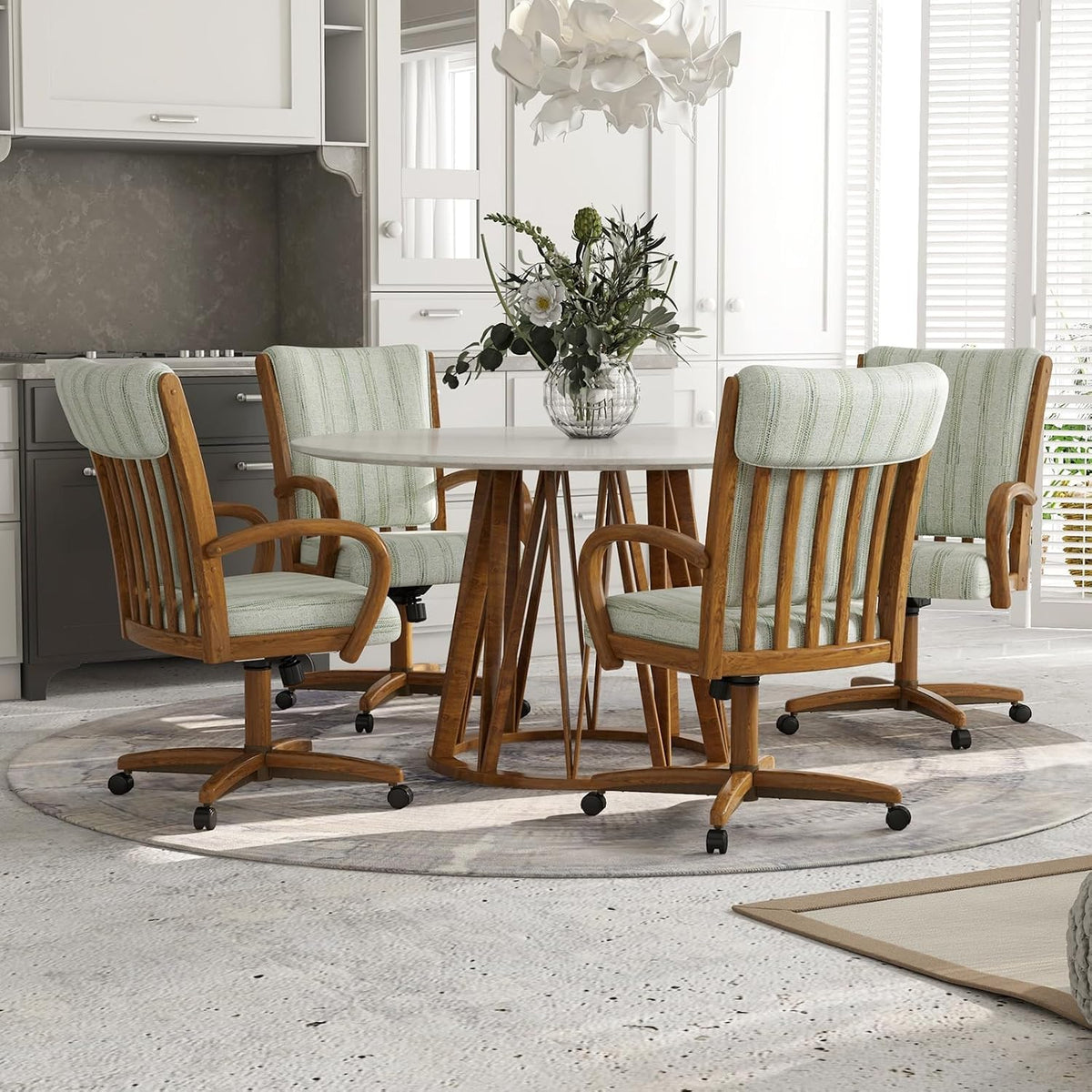 Chromcraft Set of 1 Caster Swivel Tilt Dining Chairs, Ultra Comfort Kitchen Chairs Casual Chairs with Soft Rubber Wheels Rolling Chair on Wheels for Kitchen(Alden Garden-Chestnut)