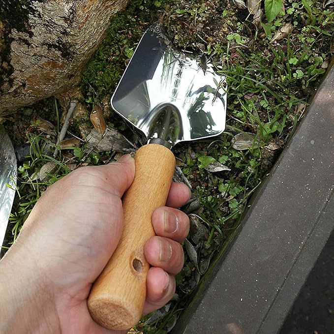 Garden Tool Shovel for Digging Gardening Trowel for Lawn Planting Stainless Steel Spade Wooden Handle Anti Slippery