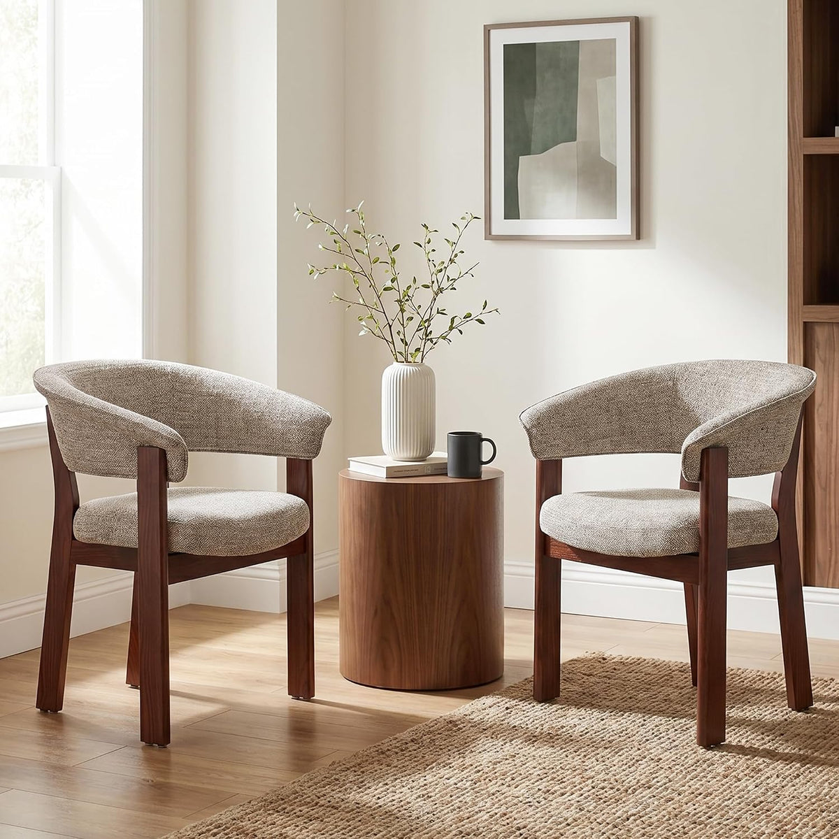COLAMY Fully Assembled Upholstered Dining Chair, Solid Red Oak Wood Kitchen Side Chair, No Assembly Required Modern Farmhouse Dining Room Accent Seating, Single Pack,Set of 1