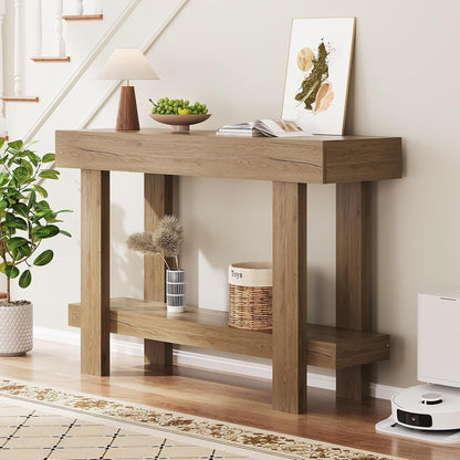 Console Table for Entryway, 47.2" Narrow Farmhouse Sofa Table with Thick Tabletop & Storage Shelf, 2-Tier Modern Wooden Entryway Industrial Table for Hallway, Living Room, Foyer, Behind Couch, Natural