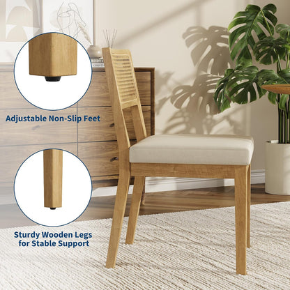 Garvee Rattan Dining Chairs Set of 4, French Country Upholstered Dining Chairs Wood Frame, Rattan Backrest, Armless Chair for Kitchen Restaurant Dining Room Bedroom, Linen, Natural