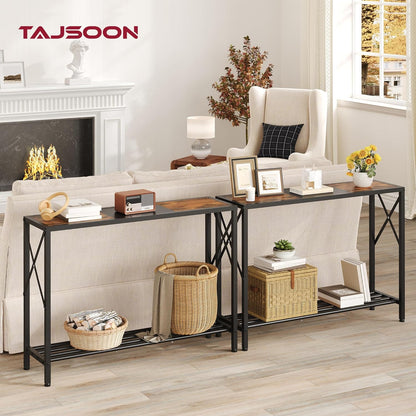 Tajsoon Console Table 41.8”, 2-Tier Industrial Entryway Table, Narrow Entrance Sofa Table with Shelves, Hallway, Living Room, Foyer, Corridor, Office, Rustic Brown and Black