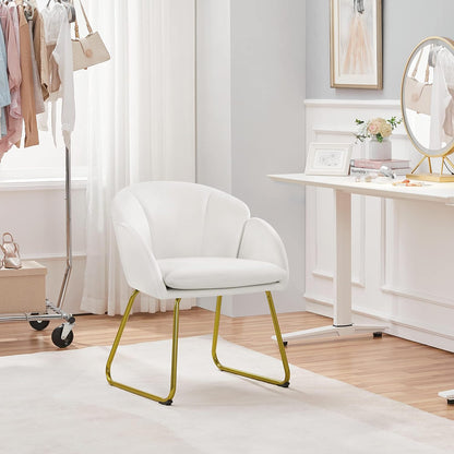 Yaheetech Modern Velvet Vanity Chair Armchair, Flower Shaped Makeup Chair with Golden Metal Legs for Living Room/Makeup Room/Bedroom/Home Office/Kitchen, White