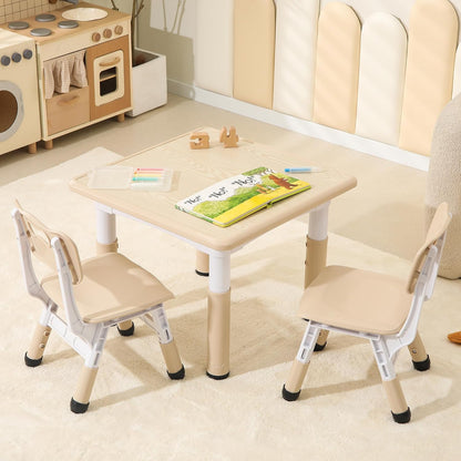 Kids Table and Chairs Set, 23.6''L x 23.6''W Toddler Table and Chairs, Height Adjustable Kids Study Table for Ages 2-10, Graffiti Desktop Children Activity Table with Anti-Slip Foot Covers
