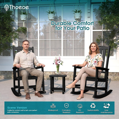 THOEOE Outdoor Rocking Chairs, Oversized Patio Rocking Chair | HDPE Outdoor Rockers for Front Porch, Patio, Backyard, Balcony and Garden. All-Weather High Back Design, Black