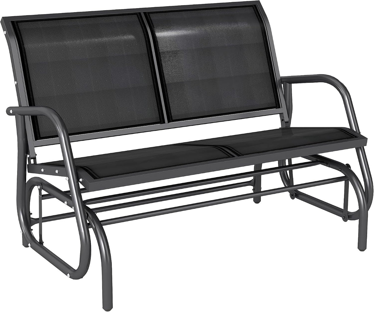 Outsunny 2-Person Outdoor Glider Bench with Steel Frame, Black | Double Swing Rocking Chair, Loveseat, for Outside Patio, Backyard, Garden, Porch, Powder Coated