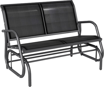 Outsunny 2-Person Outdoor Glider Bench with Steel Frame, Black | Double Swing Rocking Chair, Loveseat, for Outside Patio, Backyard, Garden, Porch, Powder Coated