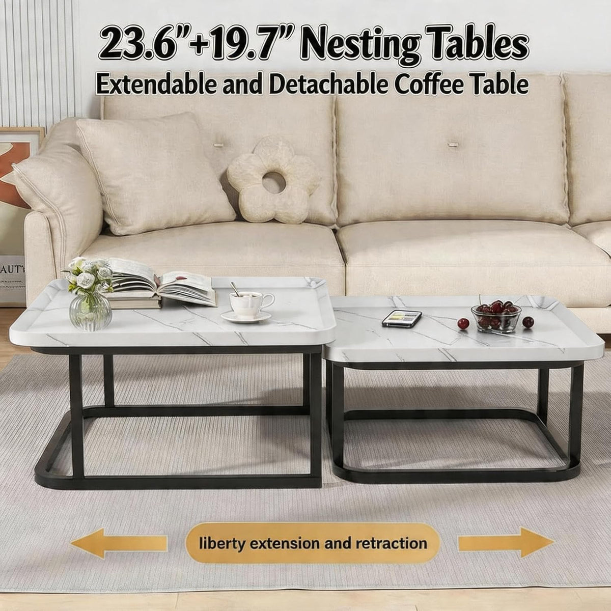 Set of 2 Nesting Coffee Tables, Space‑Saving Side Table Set,White | Stackable Design, Mid‑Century Modern Style, Multi‑Scene Usage, Ideal For Living Room, Bedroom And Balcony Decor