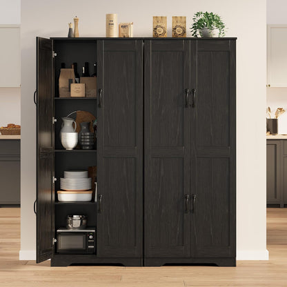GarveeLife Tall Pantry Cabinet with Adjustable Shelves, 60" Freestanding Kitchen Pantry Storage Cabinet with Anti-Tip Device, MDF Cupboard for Kitchen, Bathroom, Living Room, Black