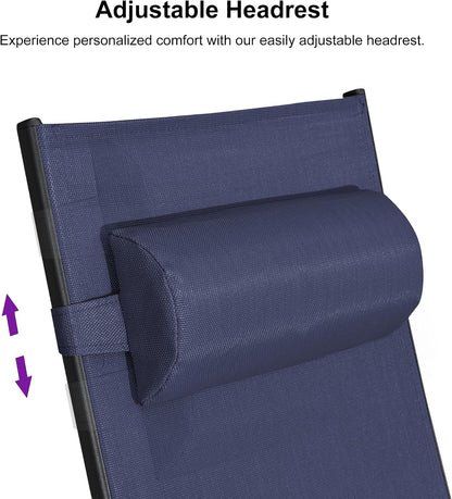 PURPLE LEAF Oversized Pool Chaise Lounge Patio Chair with Table, Navy Blue