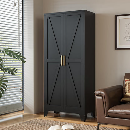 LCAOPC 71" Tall Metal Storage Cabinet with 2 Doors and 4 Adjustable Shelves, 5-Tier Kitchen Pantry Storage Cabinet for Kitchen, Living Room, Dining Room and Office, Black