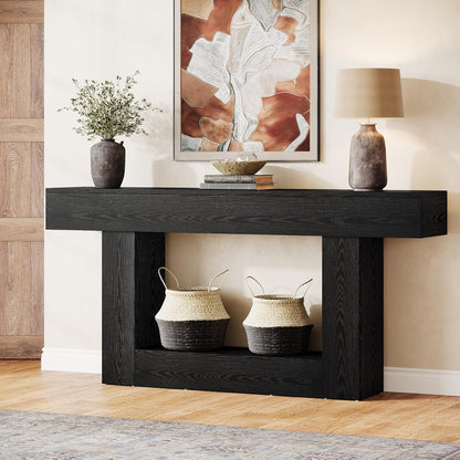 Tribesigns 63-Inch Long Console Table, 2-Tier Entryway Table Sofa Table with Storage, Farmhouse Wood Behind Couch Table for Living Room, Hallway, Black
