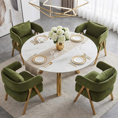 STHOUYN Modern Dining Chairs Set of 4, Upholstered Velvet Dining Room Chairs, Barrel Chairs for Kitchen with Golden Metal Legs, Curved Backrest (Green, 4 PCS)
