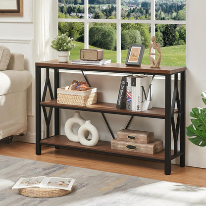 HOMISSUE Sofa Console Table, Rustic Console Table with 3-Tier Storage, Engineered Wood Sofa Tables with Open Shelves, Heavy Duty Entryway Tables for Living Room, Hallway (47 Inch, Rustic Brown)