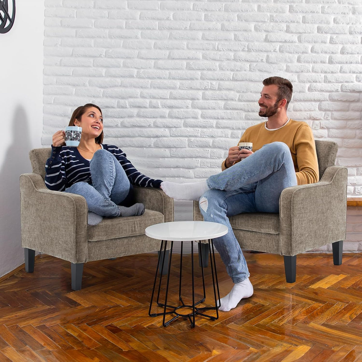 VINGLI Light Brown Accent Chair, Upholstered Armchair for Living Room | Chenille Reading Chair for Bedroom, Modern Traditional Sofa Chair, Comfy Chair for Small Space, Apartment, Waiting Room
