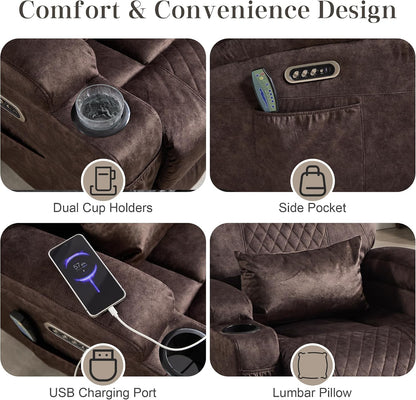 AHMED Dual Motor Power Swivel Rocker Recliner Chair, Velvet Brown | Electric Glider Rocking Chair, Massage & Heat, Cup Holders, LED Lights, USB A/USB C Ports
