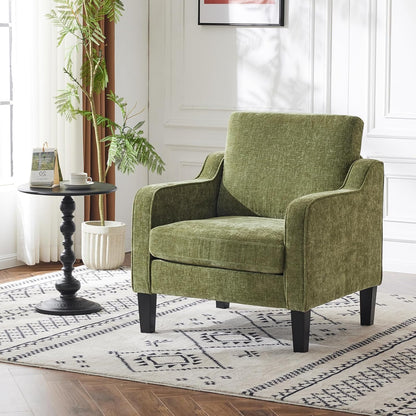VINGLI Accent Chair for Living Room Chairs Olive Green Reading Chair for Bedroom Scooped Arm Chair Mid Century Modern Accent Chairs Upholstered Comfy Chair for Apartment, Waiting Room