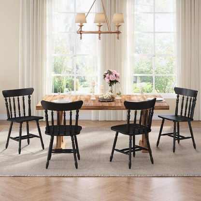 chairus Vintage Black Dining Chairs Set of 6, Farmhouse Windsor Wooden Dining Room Chairs with Turned Spindle Back & Legs, Traditional Colonial Armless Side Kitchen Chairs