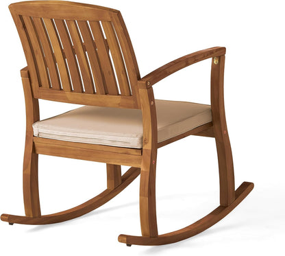 Christopher Knight Home Selma Acacia Rocking Chairs with Cushions, 2-Pcs Set, Teak Finish