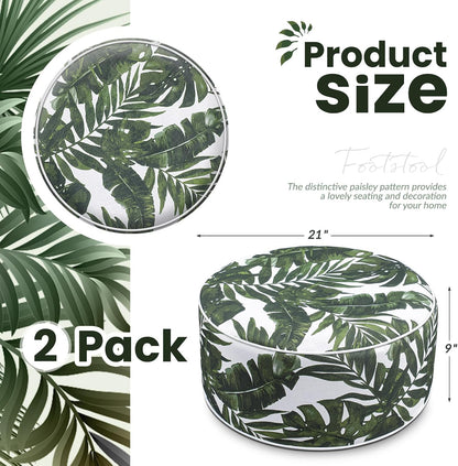 Cinnvoice 2 Pcs Inflatable Outdoor Ottoman Pouf Waterproof Round Footrest with Handle D21 x H9 Inch Indoor Outdoor Portable Footstool for Patio Garden Camping or Home Pool(Leaf)