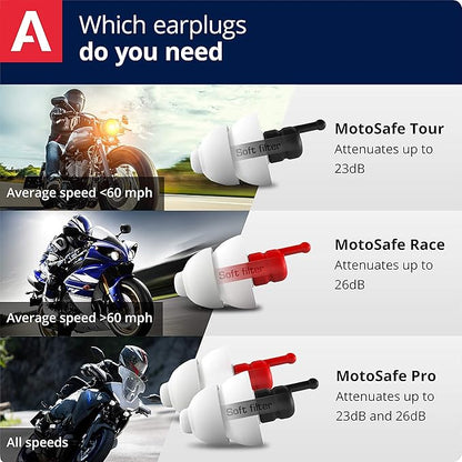 Alpine MotoSafe Pro - Premium Motorcycle Ear Plugs for Wind Noise Reduction - 20dB - Motorcycle Hearing Protection - Ultra Soft Comfortable Motorcycle Hearing Protection - 2 Pair
