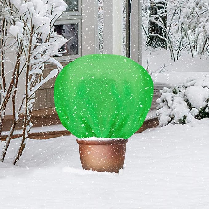 ANPHSIN 3 Pcs Plant Covers Freeze Protection - 19.6in x 39.3in Winter Shrub Plant Protection Bags, Frost Blankets Cloths with Drawstring for Outdoor Garden Rose Bush Plants, Green