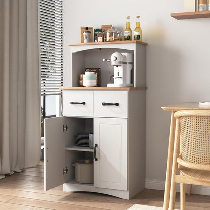 Modern Kitchen Pantry Cabinet, Storage Cabinet with Drawers, Wooden Coffee Bar Cabinet, Sideboard Buffet Cabinet for Dining Room Living Room Kitchen, White