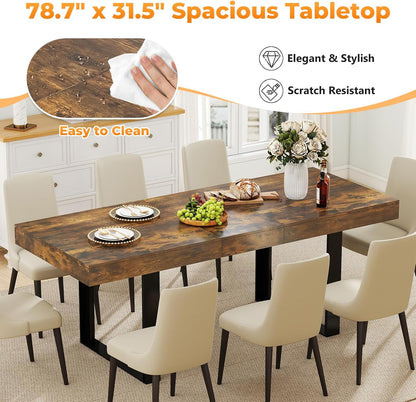 Zevemomo 63"-78.7" Rectangular Extendable Dining Table, 6-8 Extendable Dining Table, Conference Table, Kitchen Table with Slide Track, Tapered U-Shaped Wood Legs for Office, Living Room-Rustic Brown