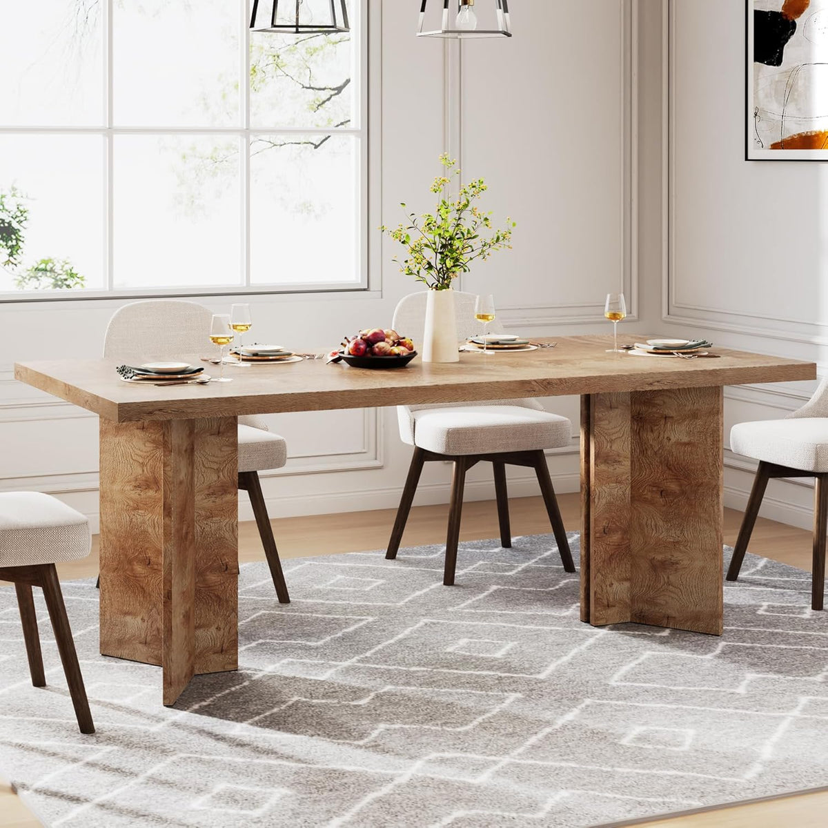 Tribesigns 63-inch Dining Table for 4-6, Farmhouse Kitchen Table with Large Tabletop, Rectangular Dinner Eating Table for Dining Room, Living Room, Kitchen, Light Oak Brown