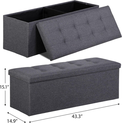SUPER DEAL 43 Inches Folding Storage Ottoman Bench, Ottoman Foot Rest, Storage Chest, 660 lbs Load Capacity, End of Bed Bench with Divider for Living Room, Bedroom, Entryway, Linen Fabric, Dark Grey